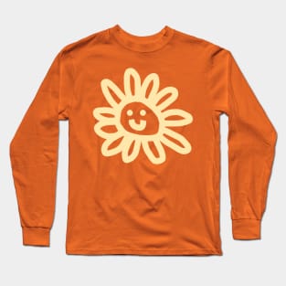 Orange Daisy Flower Smiley Face Long Sleeve T-Shirt